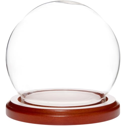 Plymor 3.5" x 4" Glass Display Dome Globe Cloche (Walnut MDF Base) - color: Walnut Mdf Base