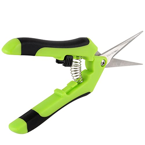 PINGEUI 12 Pack 6.5 Inches Green Micro Tip Pruning Snips, Bud Trimming Scissors with Straight Tip Stainless Steel Blades, Gardening Hand Pruning Shears for Trimming Herb Plants Flowers Bonsai