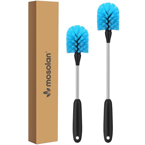 MOSOLAN Stainless Steel Water Bottle Cleaning Scrubbing Brush, 13 in-15 in | 2 Pack, Long Handle, Non-Slip, Cleaning Sport Bottles, Baby Bottles, Cups, Coffee Mugs, Glasswares, Wine Decanters, Flask - size: 13-15 Inch (Pack of 2)