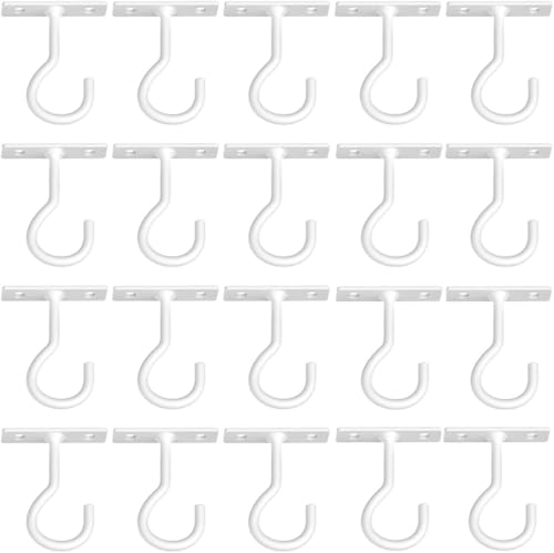 Ceiling Hooks for Hanging Plants Bulk 20pack 2.5inch White | Decorative heavy duty metal hangers,for flower baskets, lanterns,bird feeders and wind chimes,home decor indoor and outdoor - color: White, size: 2.5inx20Pack