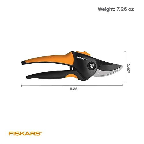 Fiskars SoftGrip Bypass Pruning Shears, 5/8" Cut Capacity Garden Clippers | Low-Friction Rust-Resistant Coated Sharp Steel Blade, Ergonomic Handle Pruners with Safety Lock, Gardening Hand Tools - size: SoftGrip