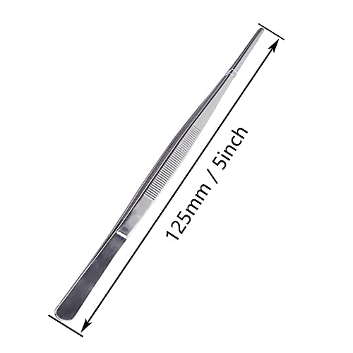 5 Inch Straight Tip Long Forceps Tweezers, Serrated Flat Tips Surgical Tongs Jewelers Needle Metal Sewing Sharp Kitchen Cooking Tweezers With Teeth Knurled Handles (1PCS-125mm) - color: Straight-1pcs-5inch