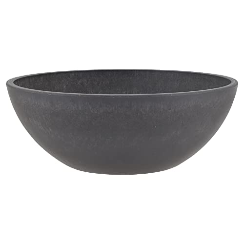 PSW Pot Collection M25DC 10-inch Plastic/Stone/Wood Composite Low Bowl Planter – No Drainage Hole (Drillable), Shallow Indoor/Outer Pot for Succulents, Bonsai, Fairy Gardens, Herbs, Dark Charcoal - color: Dark Charcoal, size: 10 Inch (Pack of 12)