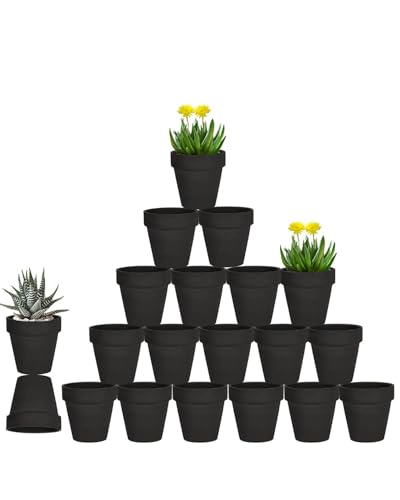 vensovo 3 Inch Black Terracotta & Clay Pot with Drainage, 20 Pack - color: Black