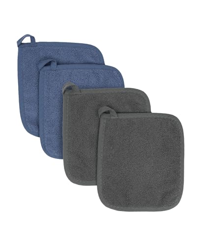 RITZ Terry Potholder & Hot Pad: Unparalleled Heat Resistant, Durable 100% Cotton – Ergonomically Designed for Optimal Grip – Easy-Care Machine Washable – 4-Pack, Federal/Graphite - color: Federal/Graphite, size: 4-Pack Multi-Color