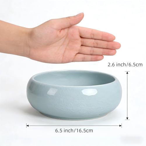 Ikebana Kit, Bowl, with 1.8in Floral Frog | Japanese Flower Vase, Ikebana Vase, Flower Frog Kit, for Hydroponic, Water Lotus Bowl, Japanese Floral Arrangement - color: Crackle Celadon