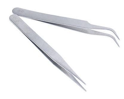 2 Nail Art Tweezers Curved Straight Pointed Ongles (silver) (silver)