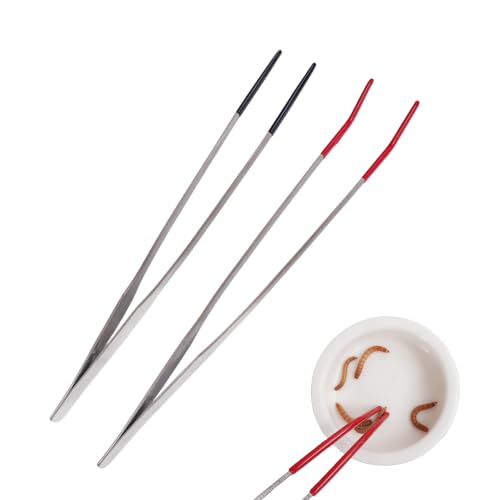 Reptile Feeding Tongs Kit - 2 Pack Stainless Steel Feeding Tweezers for Leopard Gecko, Bearded Dragon - Non-Slip Catcher Tong for Reptile Tank - size: Kit 1
