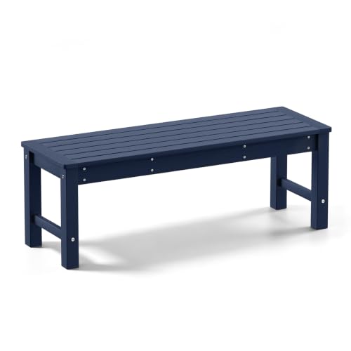 Psilvam HDPE Outdoor Bench, 2-Person Backless Garden Bench, Blue | Low Maintenance Patio Furniture, Weatherproof & Fade-Resistant Bench for Yard, Balcony, and Porch - color: Blue(hdpe), size: 1 pack