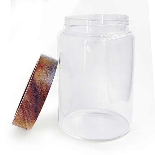 Airtight Glass Jar with Lid Food Storage Container with Screw On Acacia wood top storage Canister for Cookie, Cereal, candy, coffee beans, dry fruits storing Cylindrical Glass body 1000ml 34oz - size: 1000ml Cylinder