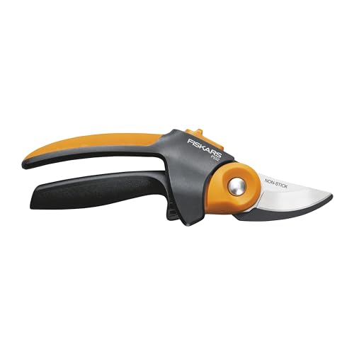 Fiskars PowerGear2 Softgrip Bypass Garden Pruners, 3/4" Branch Cut Capacity | Patented Gear Technology Multiplies Power, Contoured Rolling Handle Reduces Hand Fatigue, Low-Friction Coated Steel Blade - size: PowerGear2 SoftGrip