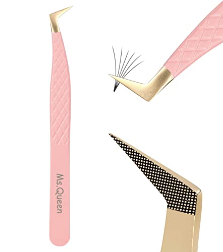 Ms.Queen Fiber Tip Lash Tweezers,Diamond Grip L-Shape Volume Boot Tweezers for Mega Volume Mink Lashes Make Fans - color: L-shape Boot Tweezers/M018-7, size: 1PC