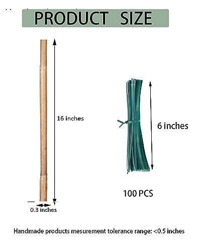 30 Pcs 16 Inch Bamboo Stakes Plant Support with Ties for Potted Plants - size: 16 INCH-30 PACK & Ties