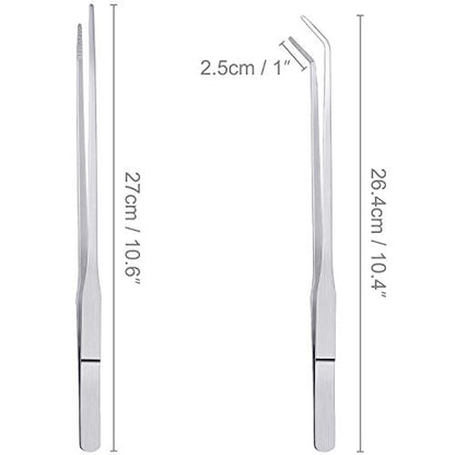 3PCS 10.6" Stainless Steel Aquarium & Reptile Feeding Tweezers | Straight & Curved Tips, Extra Long, For Lizards Snakes Bearded Dragon, Plant, Aquascape Terrarium Tank Tools,Accessories
