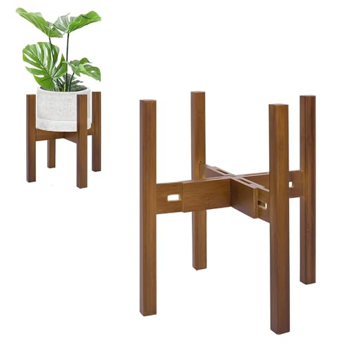 Rnined Adjustable Plant Stand Indoor,Bamboo Mid Century Modern Plants Stands, Stable Plant Holder,Fit 8 9 10 11 12 inch Pots (Pot & Plant Not Included) - color: walnut, size: 8-12in