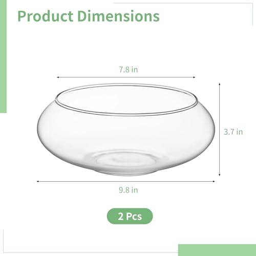 2 PCS Glass Vase Bowls, 7.8 in Wide Mouth Round Flower Vase, Clear Terrarium Bowl, Glass Hydroponic Planter, Floral Container, Fish Bowl Centerpiece for Wedding Table Home Decor