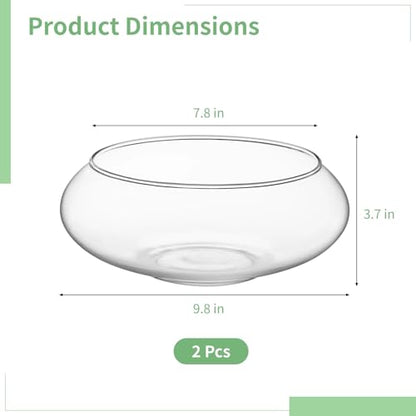2 PCS Glass Vase Bowls, 7.8 in Wide Mouth Round Flower Vase, Clear Terrarium Bowl, Glass Hydroponic Planter, Floral Container, Fish Bowl Centerpiece for Wedding Table Home Decor