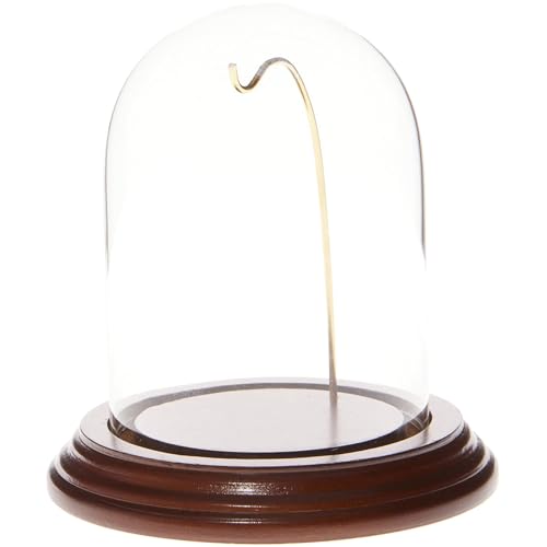Plymor 3" x 4" Watch Glass Display Dome Cloche - color: Walnut Base / Gold Wire