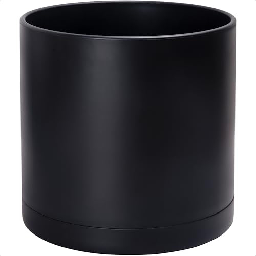 D'vine Dev Plastic Planter Pot with Saucer, 16 in, Black, 74-X-B-5 | Lightweight Matte Finish, Cylinder Shape, Drainage Holes, Sleek Minimalist Design, Detachable Saucer, Easy Maintenance - color: Matte Black, size: 16 Inch