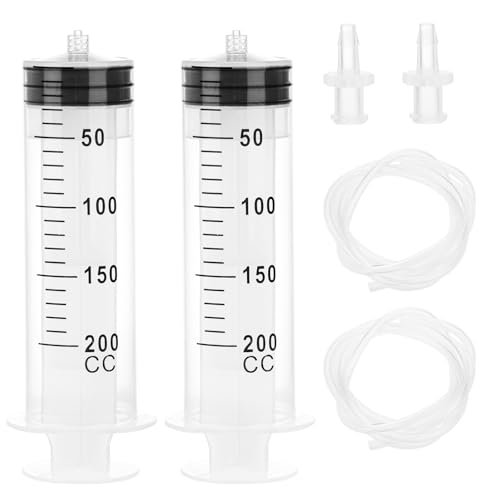 2pcs 200ml Large Plastic Syringes with 2pcs 47in Tubing and Luer Tips