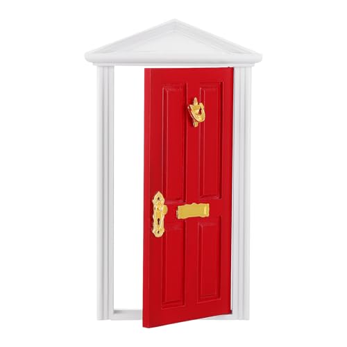 Yardwe Christmas Elf Door Mini Wooden Fairy Door 1:12 Scale Miniature Dollhouse Furniture for Christmas Decor Party DIY Craft (Red) - color: Red