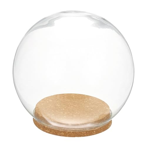 uxcell Round Cloche Glass Dome, 7.1" x 4.7" Decorative Glass Display Bell Jar, Glass Dome Cloche with Light Brown Base for DIY Flower Craft, Collectibles Specimens Plants Dustproof - size: 7.1" x 4.7"