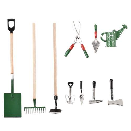Miniature Garden Tools 10pcs 1:12 Scale Mini Farm Tools Set for Dollhouse Fairy Garden DIY Craft Decoration (Rake Shovel Hoe Watering Can)