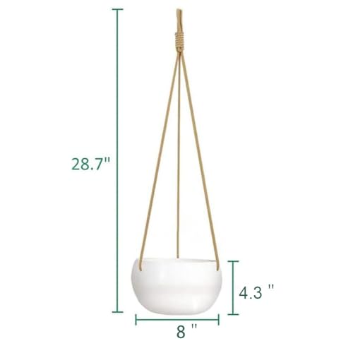 Ceramic Hanging Planters for Indoor Outdoor Plants,8 in Modern Plant Pot Round Porcelain Hanger Basket with Rope Hanging Plant Holder Drainage Flower Pot for Herbs Ferns Ivy Pothos,White