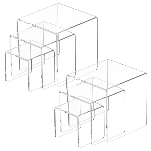 NIUBEE Acrylic Risers Display Stand 2 Set, Clear Display Risers Shelf,3x4x5 | Acrylic Risers Stand Shelves for Funko Pop Figures, Plastic Cupcake Stands for Candy Dessert Showcase Party Table Decorations - size: (3,4,5)" x2Set