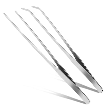 2 Pcs Reptile Feeding Tongs, 10.6IN Straight & Curved Long Tweezers | Extra Long Tweezers, Premium Stainless Steel Feeding Tools for Bearded Dragon, Lizards, Snakes, Aquarium & Terrarium
