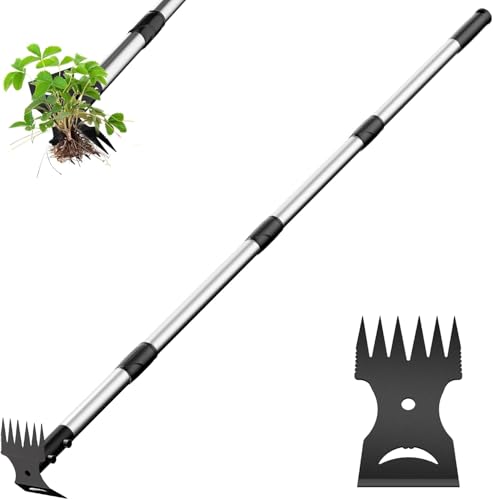 Weed Puller Tool with Long Handle 2-in-1 Garden Hoe and Weed Rake