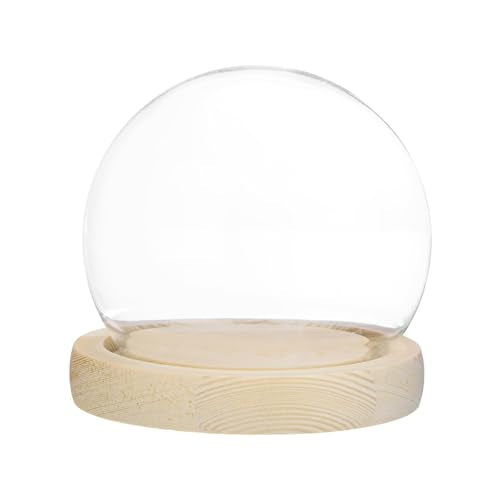M METERXITY Cloche Glass Dome, D3.9In Ball Jar with Wooden Base for DIY Snow Globes/Small Plants/Flowers/Candles/Models/Souvenirs, Glass Display Case [Wood] - color: Wood, size: D3.9In