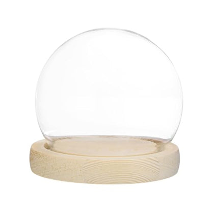 M METERXITY Cloche Glass Dome, D3.9In Ball Jar with Wooden Base for DIY Snow Globes/Small Plants/Flowers/Candles/Models/Souvenirs, Glass Display Case [Wood] - color: Wood, size: D3.9In