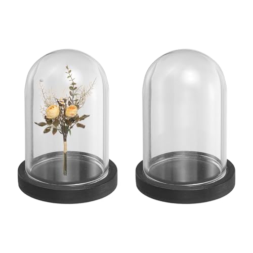 uxcell 2pcs Glass Display Dome 1.2"x1.6" Clear Cloche Glass Dome Bell Black - color: Black, size: 1.2x1.6"