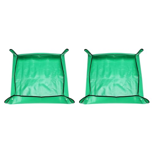 HARFINGTON 2pcs Repotting Mat 26" x 26" PE Cloth Waterproof Plant Repotting Mat Foldable Portable Gardening Potting Tray with Plastic Buckle for Indoor Plant Change Soil Watering, Green - color: Green, size: 26" x 26"