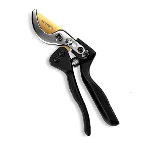JYI&FORGE Bypass Pruning Shears, 8" SK5 Steel Nonstick Blade Pruners | Professional Hand Pruners with Ergonomic Handle, Safety Lock, Non-Slip Grip, for Branch Plant Fruit Flower