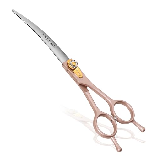 Professional Curved Dog Grooming Scissors 7.5'' 440C Stainless Steel Pet Cutting Shears Safety Trimming Shearing for Dogs Cats (Rose Gold, Curved Shear) - color: Rose Gold