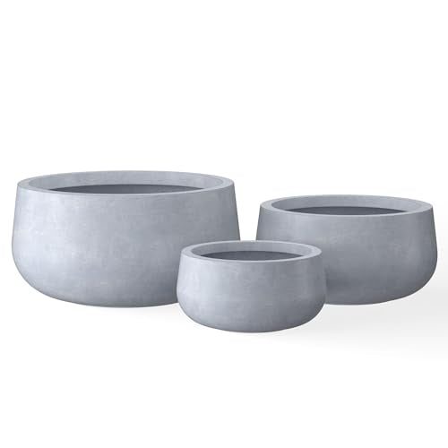 Kante Set of 3 Blue Gray Concrete Bowl Planters 19.6" 16" 11" Dia - color: Slate Gray, size: 19.6", 15.7" & 11.8" w
