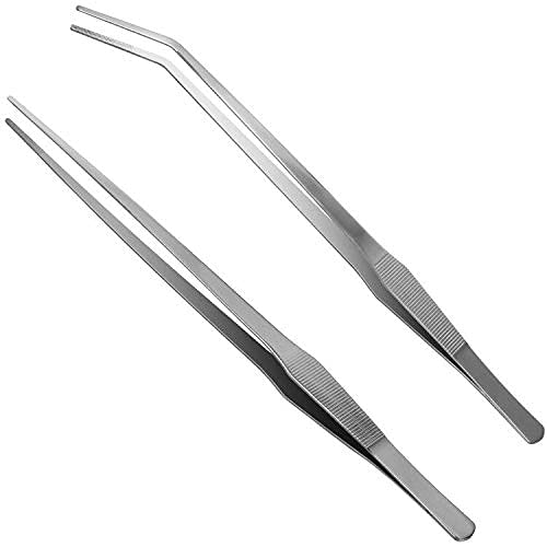 Luxiv 15 In Aquarium Tweezers Set, Straight And Curved Feeding Tongs - color: Silver