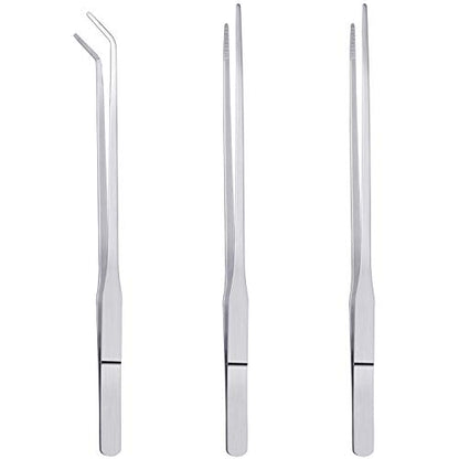 3PCS 10.6" Stainless Steel Aquarium & Reptile Feeding Tweezers | Straight & Curved Tips, Extra Long, For Lizards Snakes Bearded Dragon, Plant, Aquascape Terrarium Tank Tools,Accessories