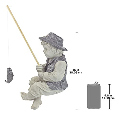 Design Toscano NG32122 Frederic the Little Fisherman of Avignon Lightweight Polyresin Statue, 15 Inch, Two Tone Stone - color: Frederic the Little Fisherman