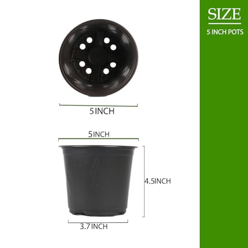 100 Packs 4 5 6 Inch Nursery Pots, Plastic Nursery Pots for Plants with Drainage Holes, Seed Starting Garden Pots of Flower Plant Container for Succulents, Transplanting (100, 5 Inch) - size: 5 Inch