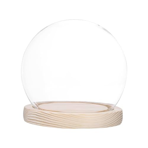 M METERXITY Cloche Glass Dome, D4.7In Ball Jar with Wooden Base for DIY Snow Globes/Small Plants/Flowers/Candles/Models/Souvenirs, Glass Display Case [Wood] - color: Wood, size: D4.7In