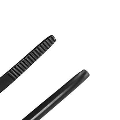 KAKURI Bonsai Tweezers Straight Serrated Tips with Spatula 8.8" - Made in Japan - Professional Bonsai Care Tool - Black Coated Japanese Stainless Steel - color: Black (Straight)