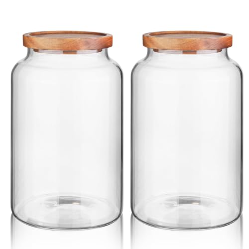 Labina Glass Storage Container Airtight Food Jars Kitchen Canister with Wood Lids, 88 Oz Wide Mouth Pantry Organization Glass Jar for Flour, Sugar, Cookie, Spagetti, Nuts and Candy (2 Pack) - size: B6: 88 Oz 2 pcs