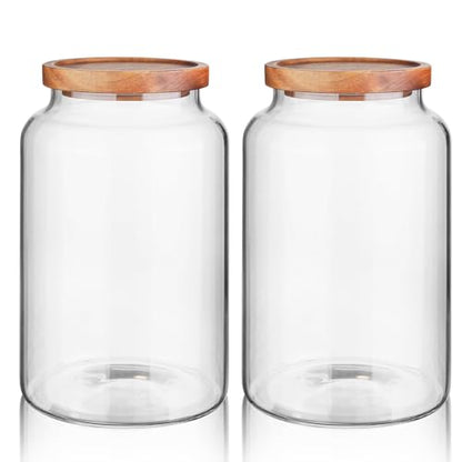 Labina Glass Storage Container Airtight Food Jars Kitchen Canister with Wood Lids, 88 Oz Wide Mouth Pantry Organization Glass Jar for Flour, Sugar, Cookie, Spagetti, Nuts and Candy (2 Pack) - size: B6: 88 Oz 2 pcs
