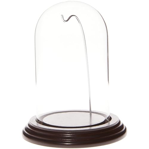 Plymor 3" x 5" Watch Glass Display Dome Cloche (Dark Mahogany Veneer Base & Silver Wire) - color: Mahogany Base / Silver Wire