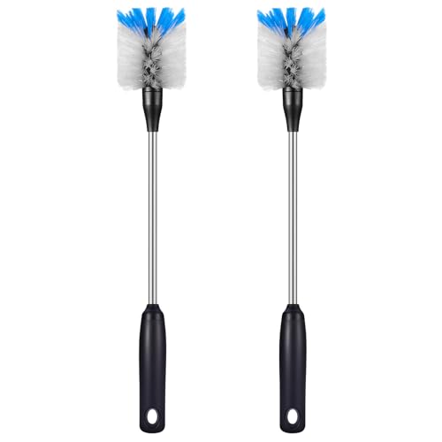 MOSOLAN Stainless Steel Bottle Brush with Replaceable Head, 15 in | 2 Pack, White, Long Handle Scrubbing Brush for Water Bottles, Glasswares, Mugs, Flasks, Tumblers, Vases, and Kitchen Sink - color: White, size: 15 Inch (Pack of 2)