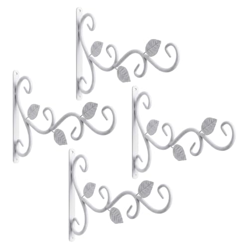 HAKZEON 4 Pack 12 Inches Heavy Duty Metal Wall Mounted Plant Hanger Bracket, Hanging Planter Hook with Screws, Decorative Outdoor Hanger for Flower Baskets Lanterns Wind Chimes, White - color: White