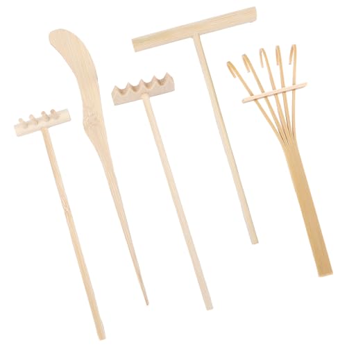 5 Pack Miniature Tabletop Rock Sand Zen Garden Accessories, Mini Zen Sand Rakes Bamboo Rock Garden Tray Rake Tools for Home Office Table